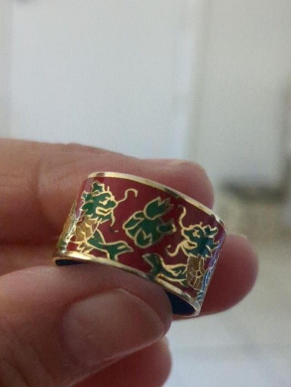 VINTAGE Chinese Dragon Red and Green Or BLUE Cloisonné Rings